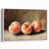 Vintage poster art of colorful fruits on a white framed canvas, ideal for living room decor.