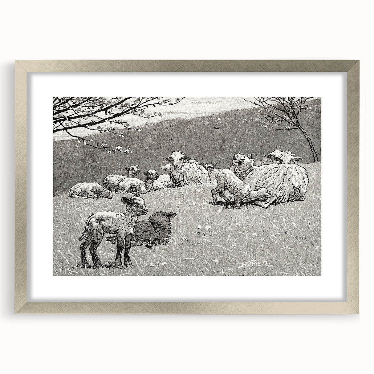 Realism Art Prints - Spring Lamb by Winslow Homer Pastoral Landscape Art
