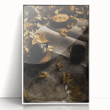 Art deco poster featuring an autumnal tree with golden leaves on white acrylic framed print, suitable for nursery wall art.