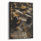 Black and white landscape painting on framed canvas depicting a vintage autumn scene, ideal for bedroom wall art.