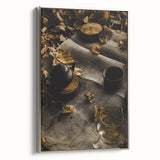 Framed canvas featuring a vintage landscape art painting of an autumnal scene with vivid orange and red tones.