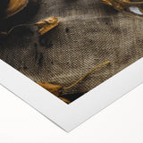 Art deco poster featuring a stylized fall landscape in orange and brown tones on a rolled canvas.