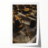 Extra large rolled print of a fall-themed floral design in warm orange and brown tones, suitable for dining room wall art.