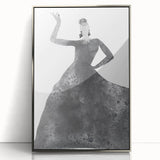 Framed abstract figurative artwork in silver acrylic showcases a modern design with flowing shapes and vibrant colors, enhancing any contemporary decor.
