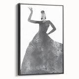 Framed abstract figurative canvas artwork in a modern black frame, showcasing a dynamic design with bold colors and intricate details, ideal for contemporary decor.
