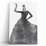 Abstract figurative stretched canvas art piece featuring vibrant colors and dynamic shapes, leaning against a textured wall, ideal for modern interior decor.