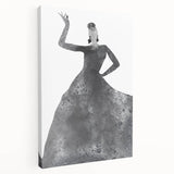 Abstract figurative stretched canvas artwork showcasing vibrant colors and dynamic shapes, displayed in a side view to highlight its textured surface and depth.