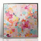 Framed abstract florals wall art showcasing vibrant colors and intricate designs, set in a sleek silver frame, ideal for modern home decor.