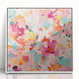 Framed abstract floral wall art design in white acrylic showcases vibrant colors and intricate patterns, enhancing modern interior aesthetics with elegance.