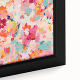Close-up of an abstract floral wall art canvas, showcasing vibrant colors and intricate details, framed elegantly to enhance any interior decor.