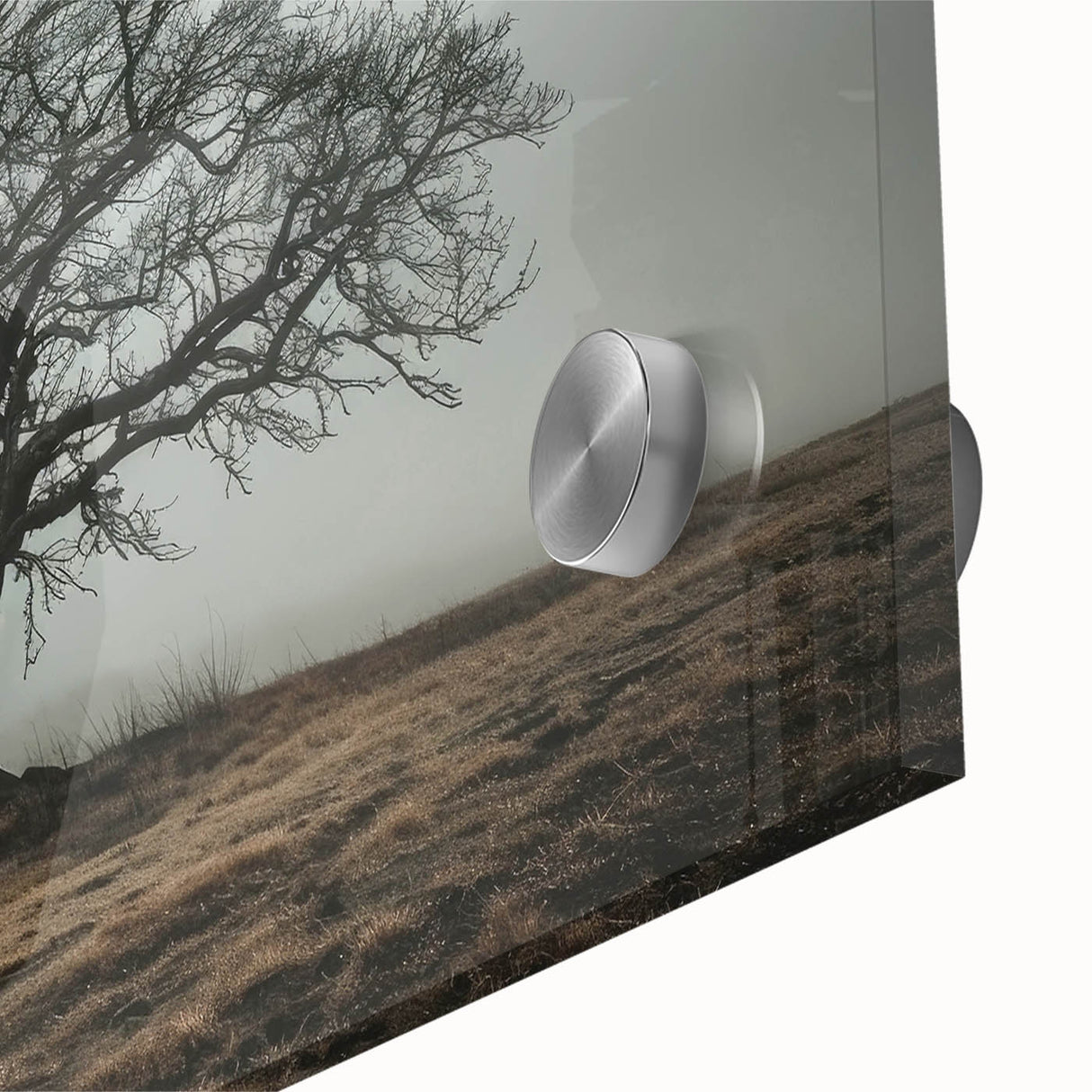 Close-up of vibrant abstract landscape wall art featuring bold colors and fluid shapes, designed for acrylic glass display, enhancing modern decor.