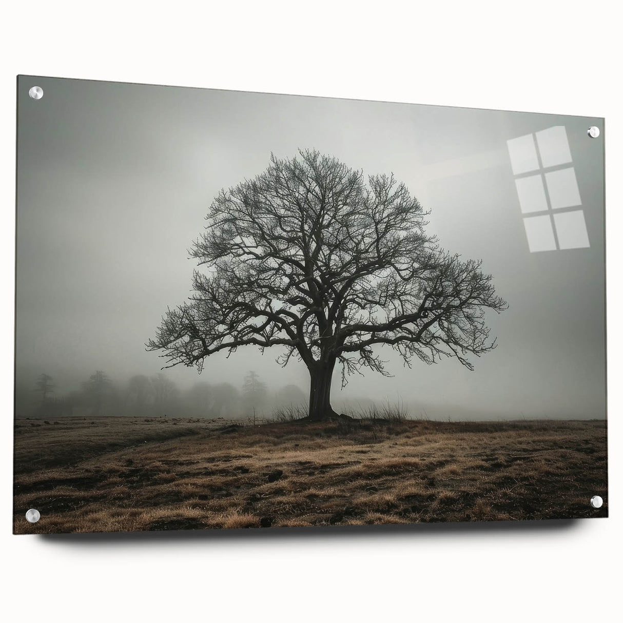 Abstract landscape wall art displayed in a side view, showcasing vibrant colors and intricate details, mounted with pins on an acrylic glass frame, perfect for modern decor.