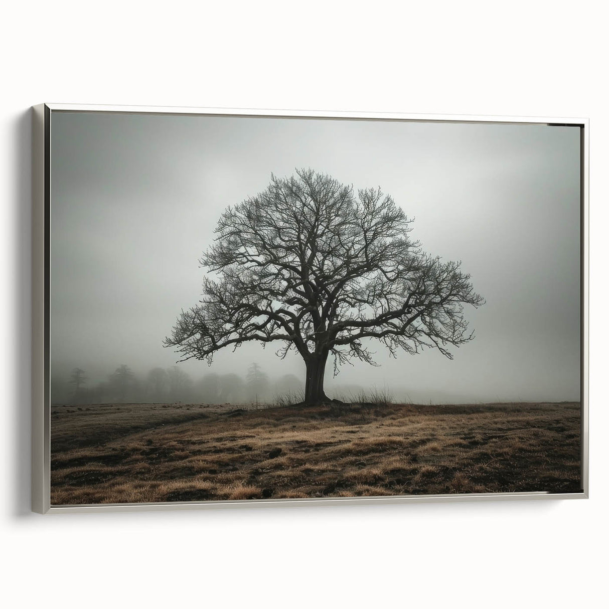 Framed canvas wall art depicting an abstract landscape with a silver frame, showcasing vibrant colors and textures, perfect for modern home decor.