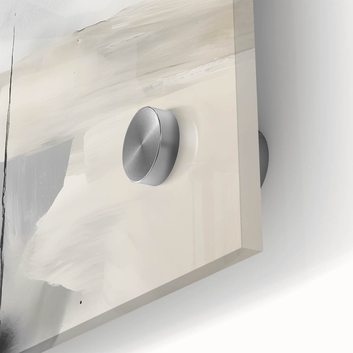 Close-up of abstract minimalist wall art design on acrylic glass, showcasing vibrant colors and smooth textures, ideal for modern interior decor.