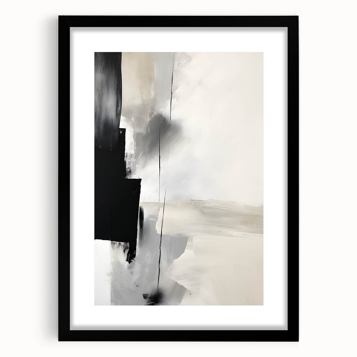 Abstract minimalist wall art framed with a mat, showcasing soft pastel colors and geometric shapes, perfect for modern home decor and artistic expression.