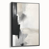 Framed abstract minimalist wall art in black, showcasing a sleek side view that highlights its modern design and elegant finish, perfect for contemporary decor.