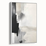 Abstract minimalist wall art in a sleek white frame, showcasing a modern design with soft colors, suitable for contemporary decor in living spaces or offices.