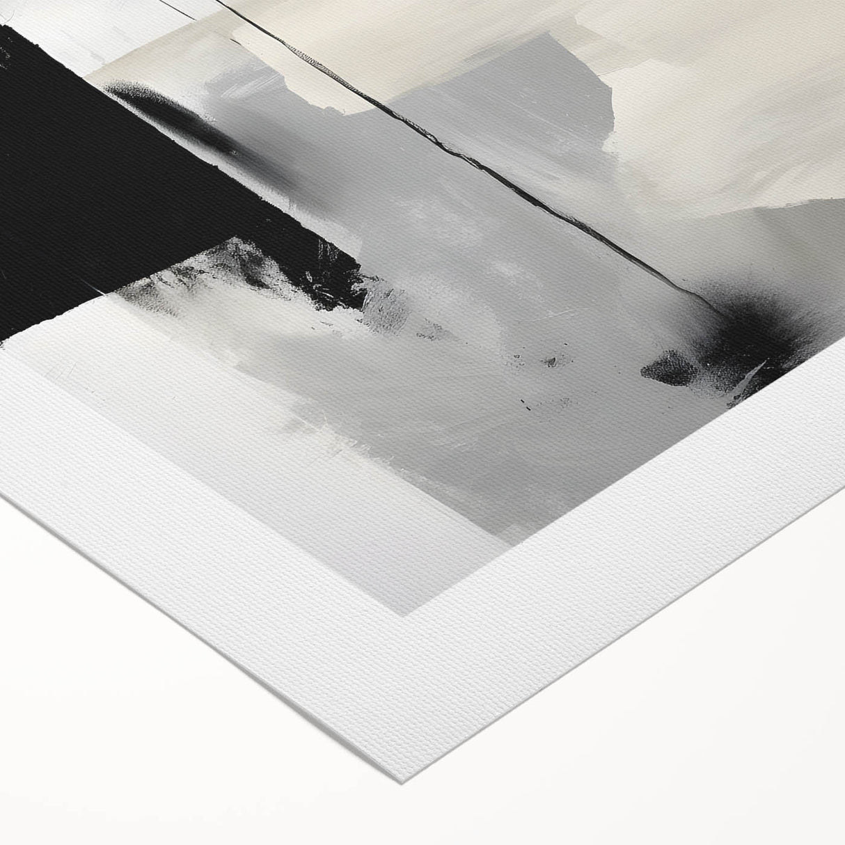 Abstract minimalist wall art on rolled canvas with soft pastel colors and geometric shapes, elegantly packaged in a protective cardboard tube for display.