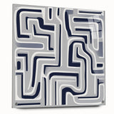 Modern Abstract Wall Art – Navy and White Labyrinth Lines