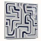 Modern Abstract Wall Art – Navy and White Labyrinth Lines