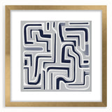 Modern Abstract Wall Art – Navy and White Labyrinth Lines