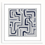 Modern Abstract Wall Art – Navy and White Labyrinth Lines