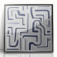 Modern Abstract Wall Art – Navy and White Labyrinth Lines