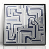 Modern Abstract Wall Art – Navy and White Labyrinth Lines