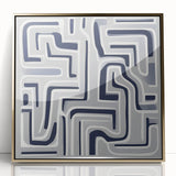 Modern Abstract Wall Art – Navy and White Labyrinth Lines