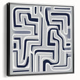 Modern Abstract Wall Art – Navy and White Labyrinth Lines