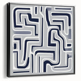 Modern Abstract Wall Art – Navy and White Labyrinth Lines