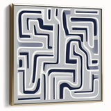 Modern Abstract Wall Art – Navy and White Labyrinth Lines