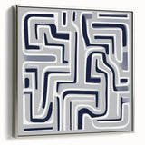 Modern Abstract Wall Art – Navy and White Labyrinth Lines