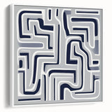 Modern Abstract Wall Art – Navy and White Labyrinth Lines