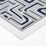 Modern Abstract Wall Art – Navy and White Labyrinth Lines