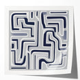 Modern Abstract Wall Art – Navy and White Labyrinth Lines