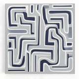 Modern Abstract Wall Art – Navy and White Labyrinth Lines