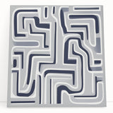 Modern Abstract Wall Art – Navy and White Labyrinth Lines