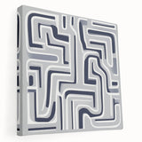 Modern Abstract Wall Art – Navy and White Labyrinth Lines