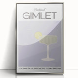 Large art print of colorful fruits and beverages in mid-century modernist style, framed in silver acrylic.