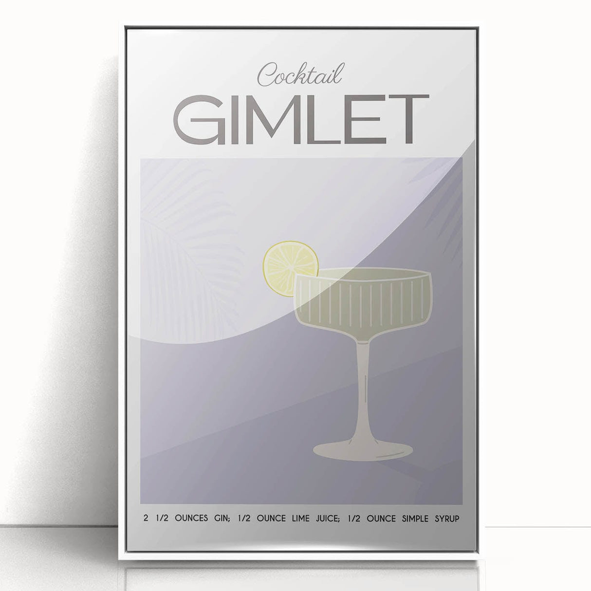 Mid-century modernist art of food and drinks in vibrant colors on a white acrylic framed poster.