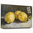 Large abstract wall art of colorful fruits on acrylic glass, ideal for dining room decor.