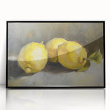 Large abstract wall art featuring assorted fruits in mid-century modernist style, with a black acrylic frame.