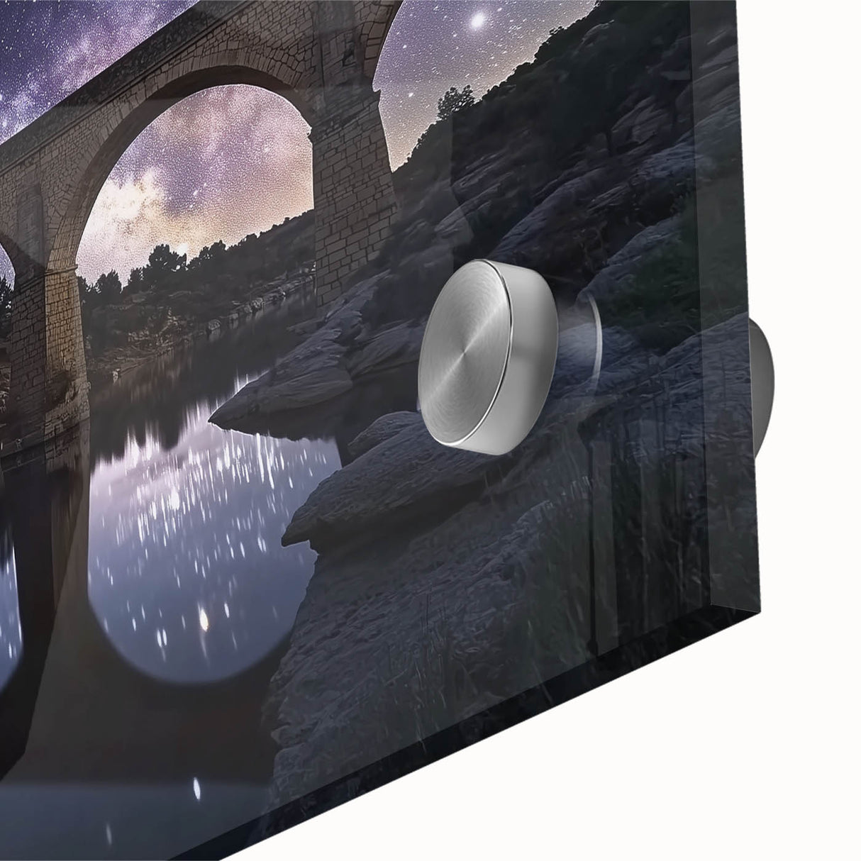 Close-up of a stunning acrylic glass landscape bridge design, showcasing intricate details and vibrant colors, perfect for modern home decor and art enthusiasts.