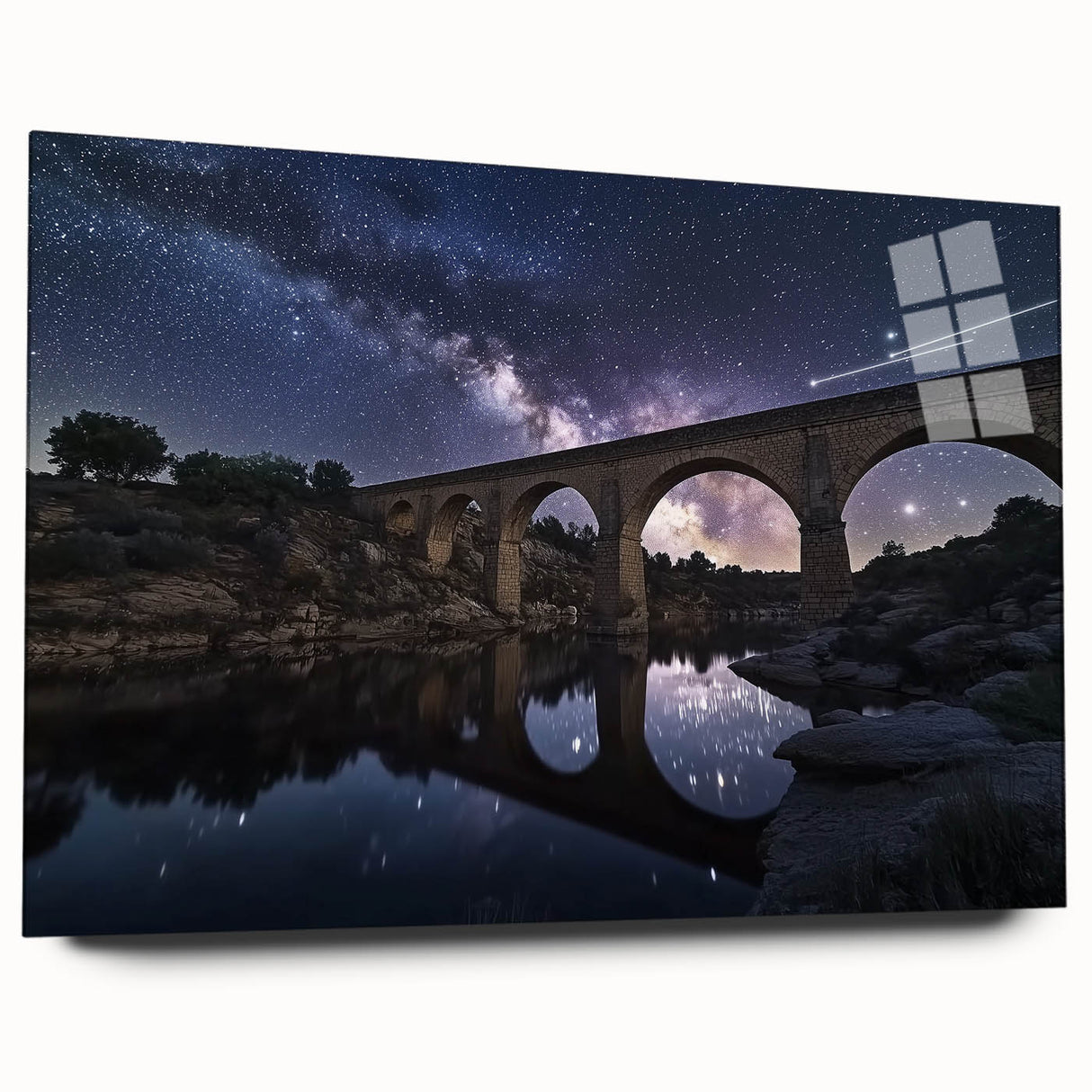 Side view of a landscape bridge design crafted from acrylic glass, showcasing its sleek lines and transparent features, suitable for modern decor.