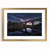 Elegant gold landscape bridge frame with a mat, showcasing a front view of intricate detailing, perfect for enhancing home decor and art displays. Ideal for art lovers seeking stylish framing options.