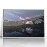 Framed acrylic artwork depicting a serene landscape bridge scene, featuring vibrant colors and fine details, ideal for enhancing home decor.