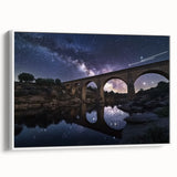 Framed canvas artwork depicting a serene landscape bridge scene, showcasing vibrant colors and intricate details, ideal for home decor and artistic ambiance.