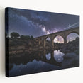 Stretched canvas artwork depicting a serene landscape bridge scene, showcasing vibrant colors and intricate details, perfect for home decor enhancement.