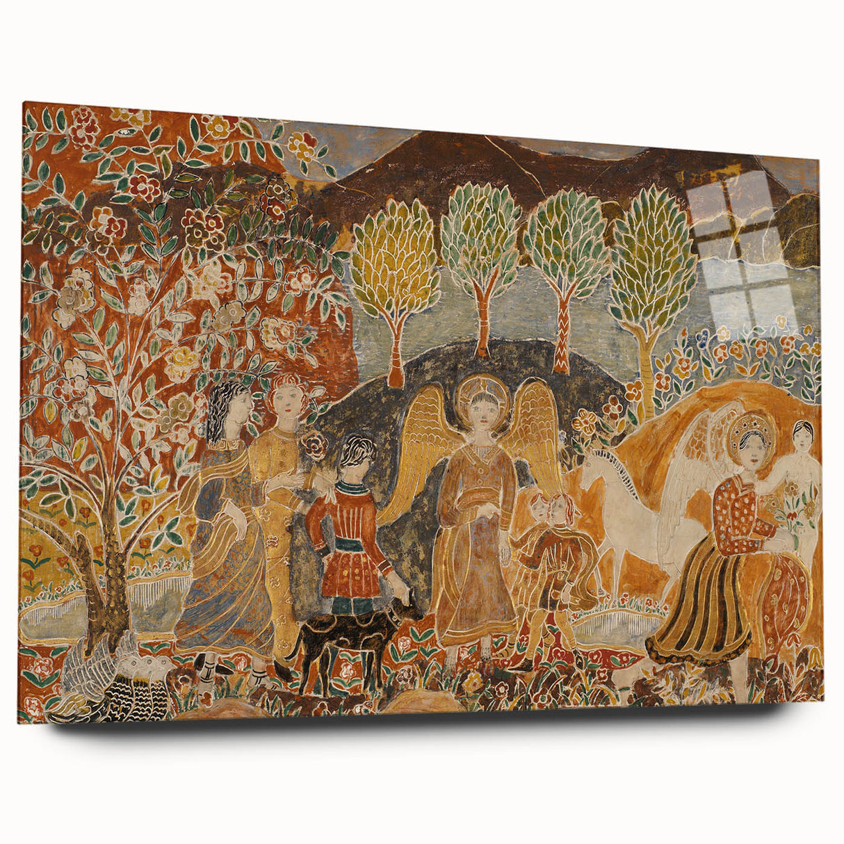 Angelic Garden Scene - Colorful Modern Wall Art with Floral Details